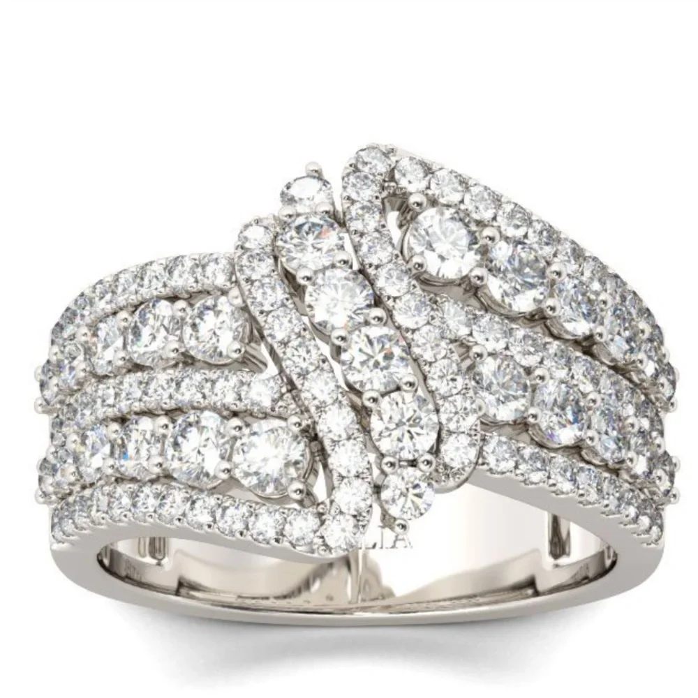 CROSSOVER ROUND CUT STERLING SILVER WOMEN'S WEDDING BAND 10 - Picture 2 of 4